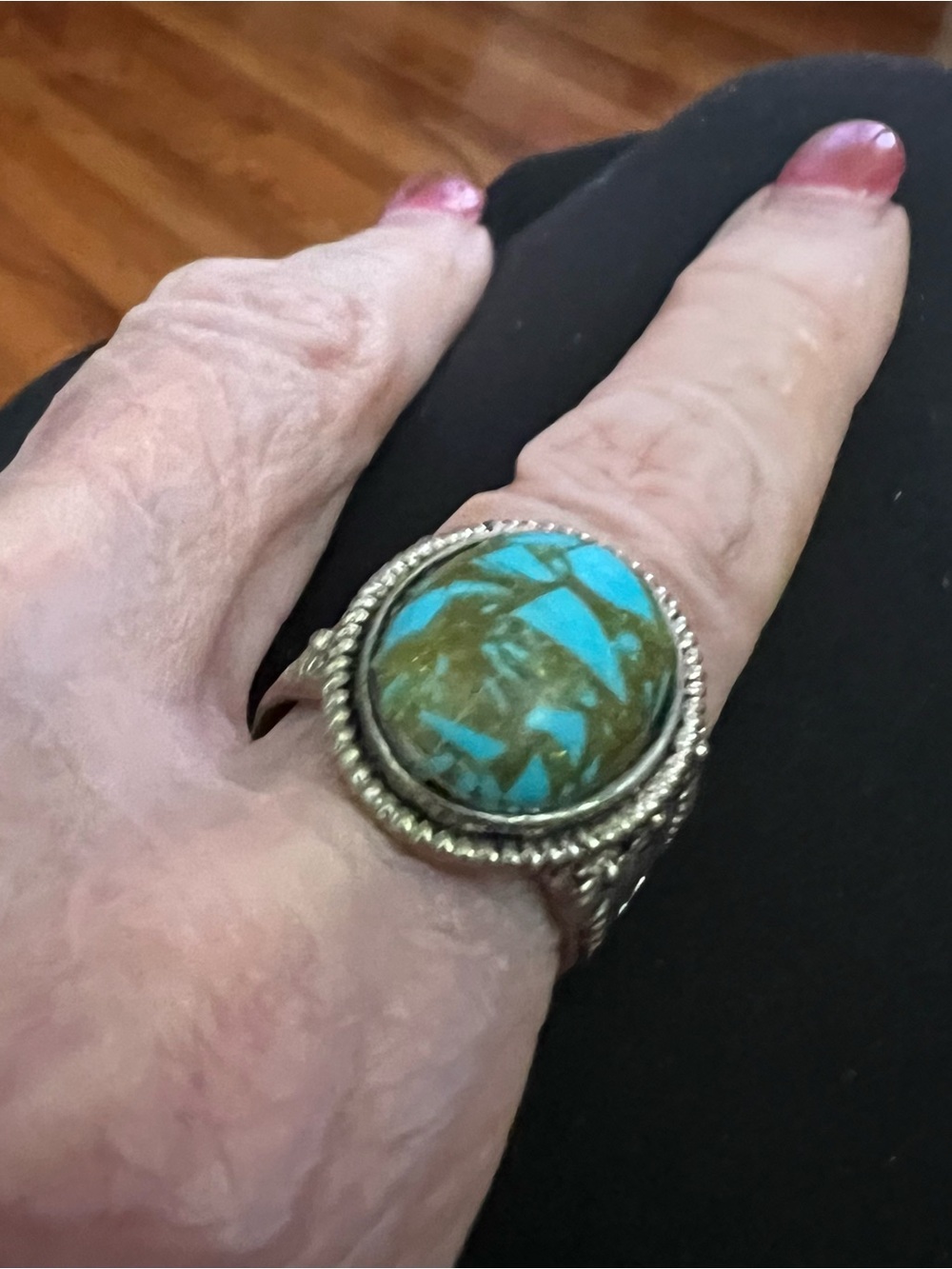 Sterling Silver Turquoise Statement Ring - Blue Green Stone